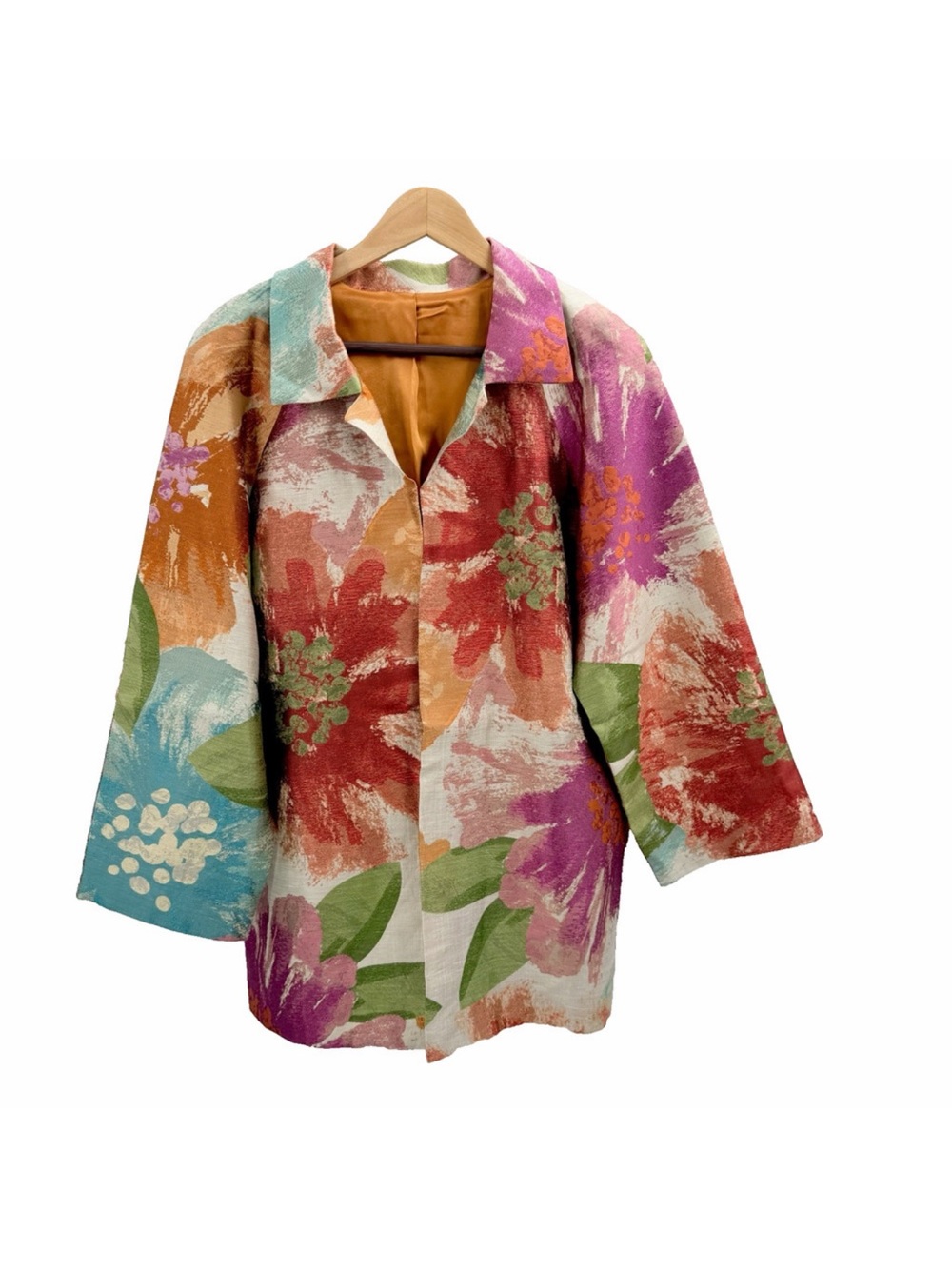 Vintage Custom Hand Made Silk Jacquard Floral Blazer Evening Jacket Womens XL